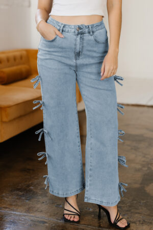 Beau Blue Bow Knot Side Detail Straight Leg Loose Jeans - Image 6