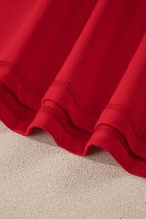 Fiery Red Contrast Trim Button V Neck Ribbon Bow Knot Waist 2pcs Lounge Pant Set - Image 10