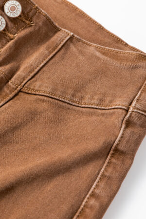 Coffee High Waist Button Fly Seamed Raw Hem Flare Jeans - Image 7