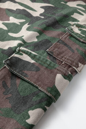 Green Camo Denim Cargo Wide Leg Pants - Image 6