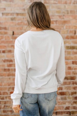 White Pearl Plaid Christmas Tree Patched Drop Shoulder Sweatshirt - Image 6