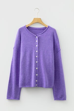 Wisteria Solid Color Knit Button Drop Shoulder Sweater Cardigan - Image 3