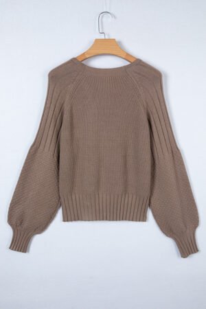 Goat Mixed Texture Knit Button V Neck Sweater Cardigan - Image 5