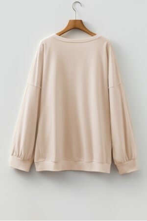 Beige Flower Patched Mineral Wash Round Neck Plus Size Top - Image 11