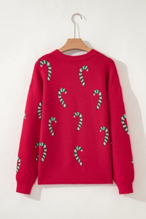 Racing Red Christmas Candy Cane Holiday Drop Shoulder Sweater - Image 7