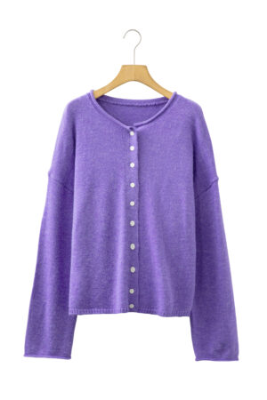 Wisteria Solid Color Knit Button Drop Shoulder Sweater Cardigan - Image 16