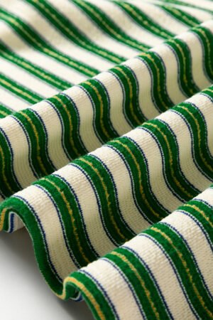 Dark Green Striped Print Contrast Collar Zip V Neck Long Sleeve Top - Image 7