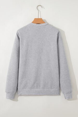 Medium Grey Trendy Textured Half Zip Loose Sweatshirt - Image 5