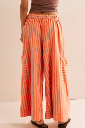 Orange Stripe Cropped Palazzo Pants with Pockets - Image 2
