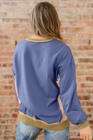 Wild Wind Color Block Mix Texture Waffle Patchwork Oversize Sweatshirt - Image 11