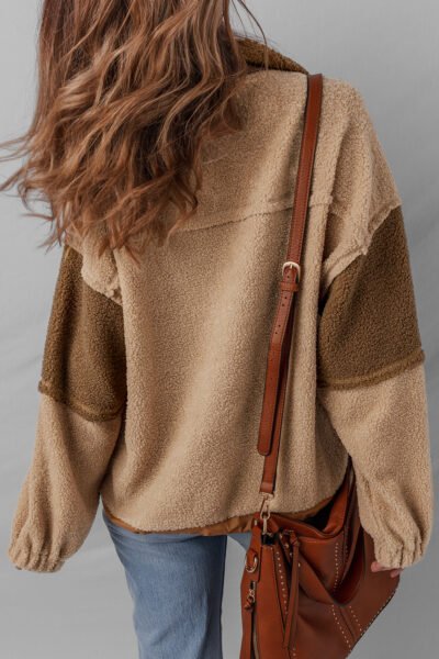 Alternative view of Straw Yellow 2-tone Color Block Patchwork Half Button Sherpa Sweatshirt