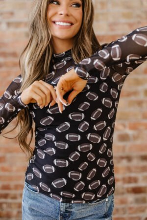 Black Game Day Rugby Mesh Sheer Long Sleeve Top - Image 6