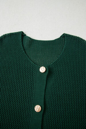 Blackish Green Plus Size Golden Accent Buttons Short Sweater Cardigan - Image 15