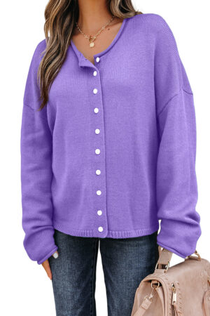 Wisteria Solid Color Knit Button Drop Shoulder Sweater Cardigan - Image 15