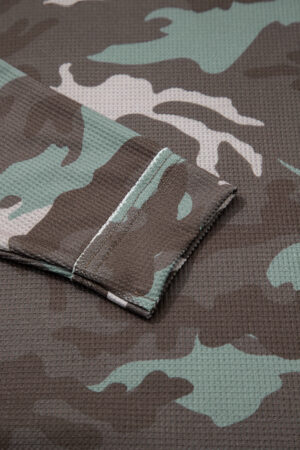 Green Camouflage Print Textured Drop Shoulder Long Sleeve Top - Image 7