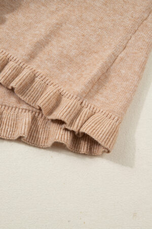 Oatmeal Ruffle Trim Gold Button Sweater Cardigan - Image 10