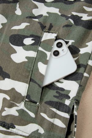Green Camo Chest Pockets Loose Jean Jacket - Image 6