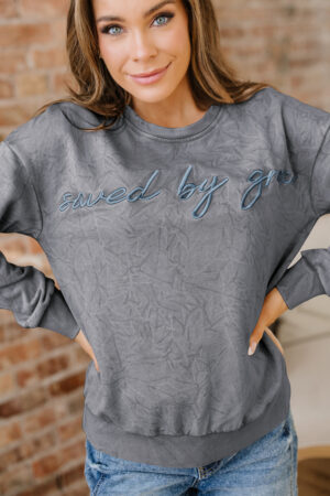 High-rise saved by grace Letter Embroidery Mineral Wash Loose Sweatshirt - Image 6