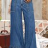 Sail Blue Plus Size Elastic Waist Ruffled Wide Leg Denim Pants