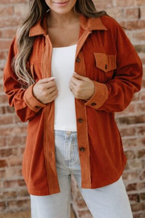 Gold Flame Velvet Flap Pockets Drop Shoulder Casual Shacket - Image 16