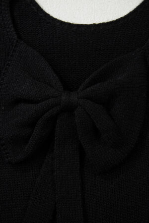 Black Festive Bow Backless Bubble Sleeve Sweater - Image 4