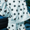 Sky Blue Polka Dot Print Drop Shoulder Pullover Drawstring Shorts Set