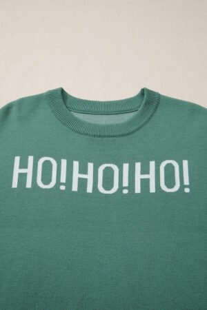 Blackish Green HO HO HO MERRY CHRISTMAS Drop Shoulder Loose Sweater - Image 6