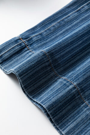 Blue Stripe Contrasted Drawstring Pocketed Loose Jeans - Image 12