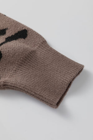 Camel Asymmetric Leopard Print Detail Drop Shoulder Sweater - Image 7