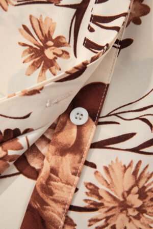 Brown Floral Print Button Down Poet Sleeve Shirt - Image 9