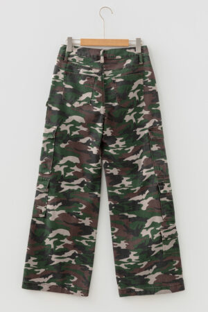Green Camo Denim Cargo Wide Leg Pants - Image 5