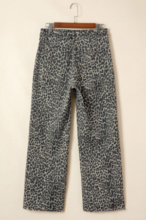 Black Leopard Print Wide Leg High Waist Jeans - Image 4