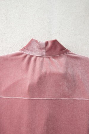 Fushia Solid Color Velvet Ribbon Bow Knot Long Sleeve Blouse - Image 10