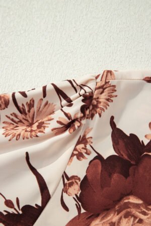 Brown Floral Print Button Down Poet Sleeve Shirt - Image 8