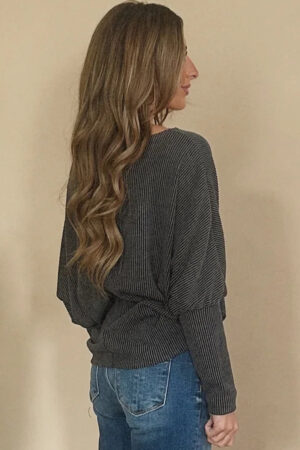 Carbon Grey Twisted Ribbed Dolman Long Sleeve Top - Image 2