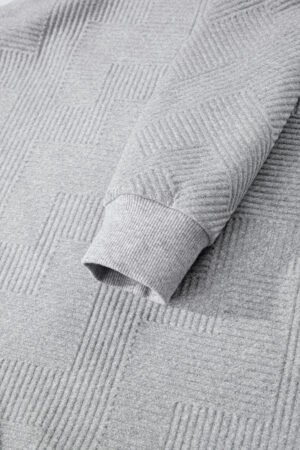 Medium Grey Trendy Textured Half Zip Loose Sweatshirt - Image 10
