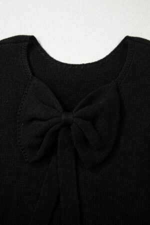 Black Festive Bow Backless Bubble Sleeve Sweater - Image 5