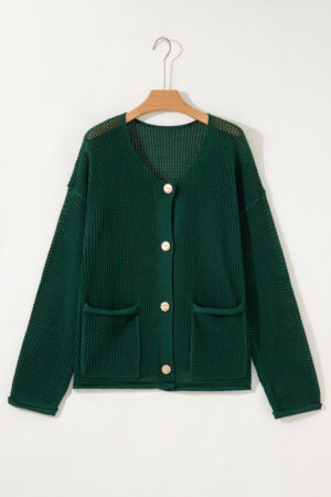 Blackish Green Plus Size Golden Accent Buttons Short Sweater Cardigan - Image 13