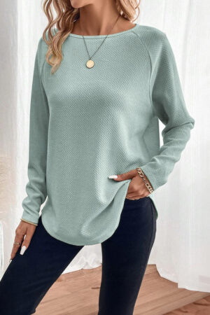 Moonlight Jade Textured Raglan Sleeve Knit Loose Top - Image 3