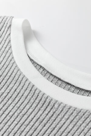 Gray Leopard Print Colorblock Patchwork Ribbed Knit Top - Image 5