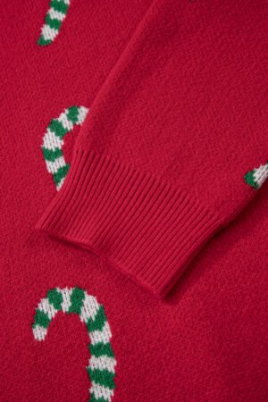 Racing Red Christmas Candy Cane Holiday Drop Shoulder Sweater - Image 10