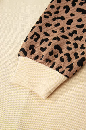Light French Beige Leopard Star Color Block Patchwork Textured Baggy Sweatshirt - Image 10