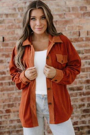 Gold Flame Velvet Flap Pockets Drop Shoulder Casual Shacket - Image 12