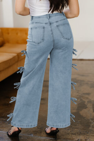 Beau Blue Bow Knot Side Detail Straight Leg Loose Jeans - Image 11