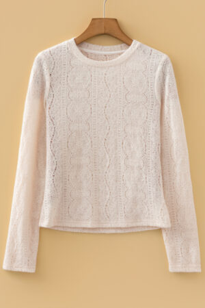 Jet Stream Semi Sheer Lace Long Sleeve Cropped Top - Image 9