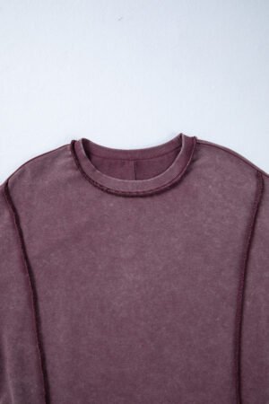 Red Sandalwood Mineral Wash Exposed Seam Side Slit Sweatshirt - Image 7
