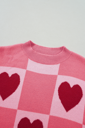 Pink Plus Size Love Heart Block Mock Neck Lantern Sleeve Valentine Sweater - Image 5