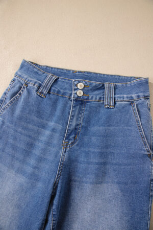 Sky Blue Double Button Zip Fly Straight Leg Jeans - Image 6