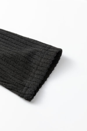 Black Ribbed Notched Neck Knit Long Sleeve Leggings Two Pieces Lounge Set - Image 11
