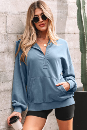 Ashleigh Blue Half Zip Kangaroo Pocket Mineral Wash Baggy Hoodie - Image 4
